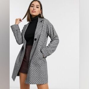 Anthropologie Helene Berman Wool Blend Polka Dot Coat Sz 12 Windowpane Mid